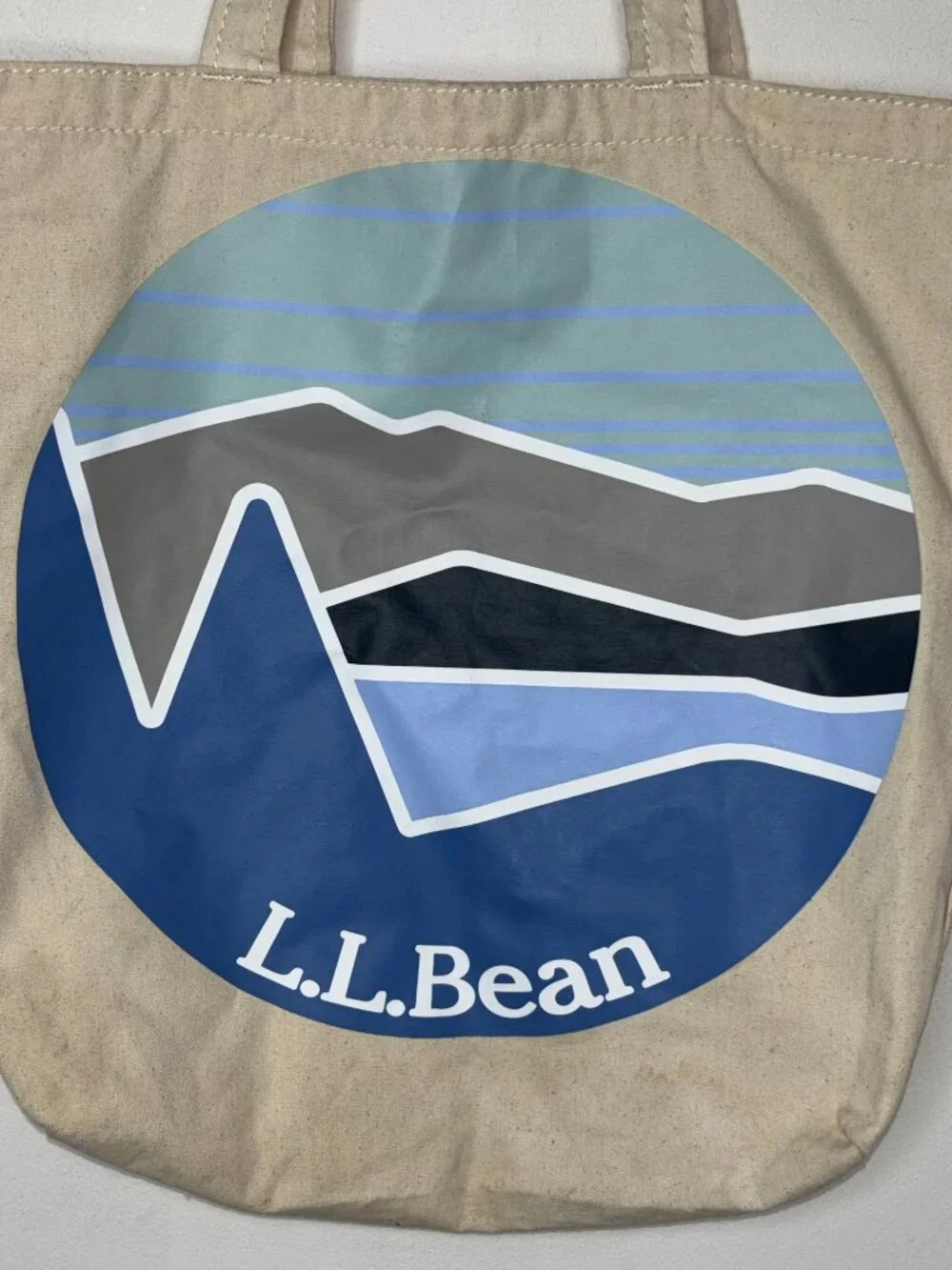 LL Bean Wicked Shoppah Tote Canvas Tote Katahdin Mountain Logo Blue
